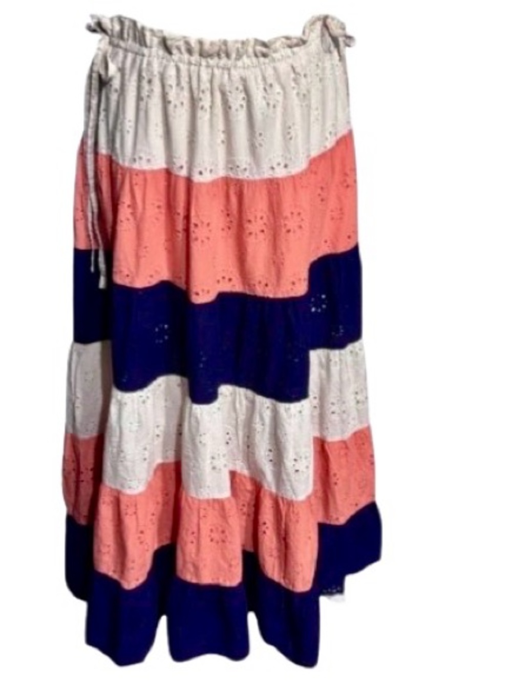 100% Cotton Hutch Eyelet Tri Colored Skirt Floral Boho Cottage Small Navy Tiered